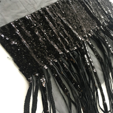 Black Fringe Sequin Embroiery Fabric For Evening Dress