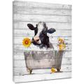 Funny Farmhouse Cattle with Sunflower in Tub