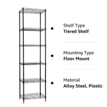 6 Tier schwarze verstellbare Stahlregal -Drahtregale