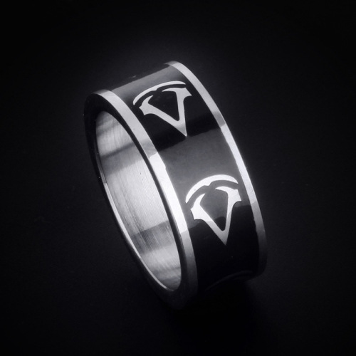 Letter Pattern Black Ring Designs Silver Color Ring