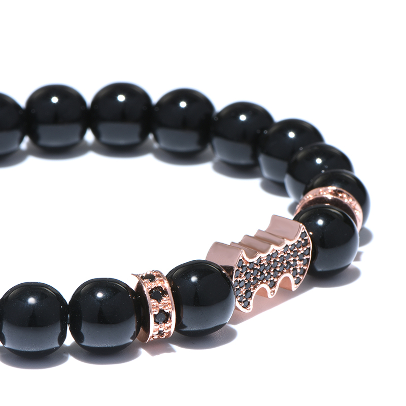 Bat Charm Natural Agate Stone Beads Mens Bracelets