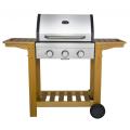 3 Burner Trolley BBQ Grill with Wooden Shelf