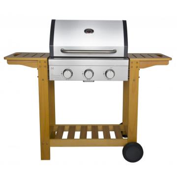 3 Burner Trolley BBQ Grill with Wooden Shelf