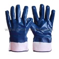 Jersey Cotton Liner Blue Nitrile Fully Coated Gloves with Safety Cuff