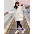 Winter Girls' Thickened Leisure Down Jacket Long Hooded Cotton Padded Jacket