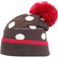 Custom quality winter warm knit beanies hats with bobbles