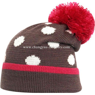 Custom quality winter warm knit beanies hats with bobbles