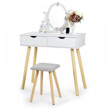 Weißes Holz -Dressing -Make -up -Tisch mit Stuhl Set mit Stuhl