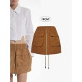 Women's Casual Ruched Waistband Draw Cord Cargo Skirt