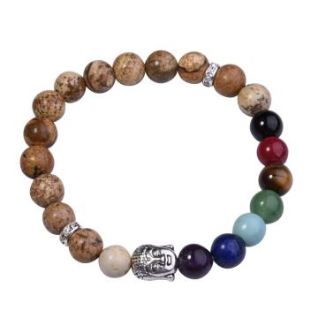 Picture Jasper Bracelet Buddha 7 Chakra Gemstone Alloy Beads Jewelry