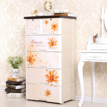 Armoire de rangement à tiroirs en plastique imprimé à fleurs (NA-5848)