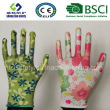 Guantes de seguridad Nitrile Coated Printed Garden Gloves