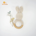 Soft Wooden Ring Crochet Bunny Rattle Teething Toys