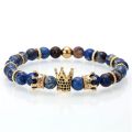 Natural Gemstone Imperial Crown Bead Bracelet King Queen Luxury Charm Couple Jewelry Xmas Gift for Women Men