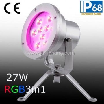 IP68 27W Tricolor RGB LED Underwater Spot Light, 27W RGB LED Fountain Lamp