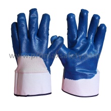 Jersey Cotton Liner Blue Nitrile Coated Gloves with Open Back