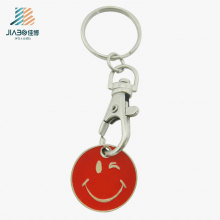 Customize Logo Metal Craft Red Smiley Face Trolley Coin Keychain with Dog Hook