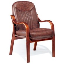 Antique Brown Espresso Leather Solid Wood Meeting Chair