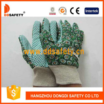 Flower Design Women′s Garden Gloves with Green Dots on Palm Dgb206