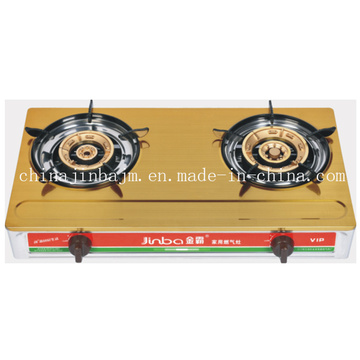 Poêle à gaz en acier inoxydable recouvert de couleur 2 Burner Gloden