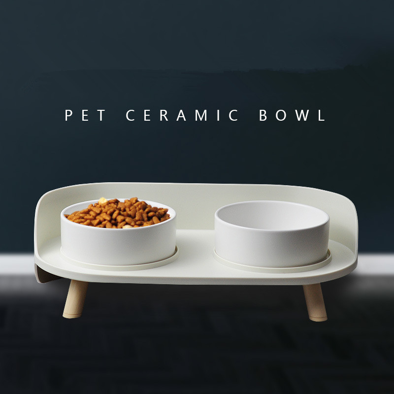 dog cat double ceramic bowl with plastic base