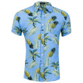 Camisa havaiana de lapela de manga curta masculina de verão