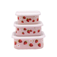 (LONGFEI) 2014 Stylish 3PCS Square Shape Enamel New Decal Food Storage Bowl Set