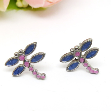 Guangzhou Venta al por mayor personalizada de aleación de esmalte Dragonfly Stud Earring Joyería