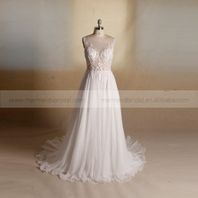 Fashionable Backless Embroidery Beaded Summer Chiffon Bohemian Beach Wedding Dress