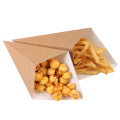 offset logo printed brown Kraft paper cone for french fries waffle packaging disposable fries paper cone