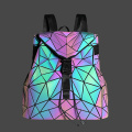 Moda personalizada Efeito Noctilucent Pu Backpack Couro Geométrico Reflexivo Luminoso Mochilas Versátil Estilo Cool Versátil Bola Feminina