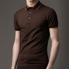 Ribbed Yarn Dye Stripe Collar Fashion Men Brown Polo Shirt on Sale