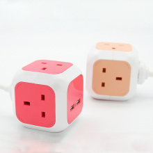 Convenient Cube 4 Outlets UK Plug Wall Socket with 2 USB Ports