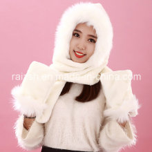 Adult Plush Scarves Hats Gloves Integrated Hat