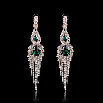 Boucles d&#39;oreilles mode en cristal vert Argent strass