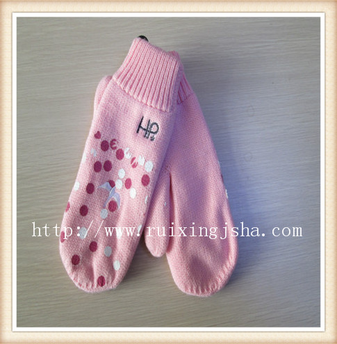 Kids knitted printing dot gloves 