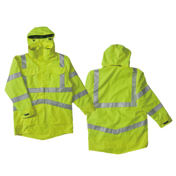 Hi-vis anti-uv jacket with reflective tape.