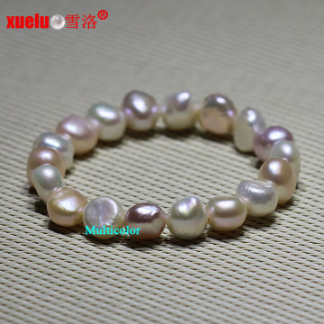 10-11mm barroco estirado naturales de agua dulce pulsera de perlas (e150047)