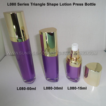 Triangle forme pourpre presse crème flacon 15ml, 30ml, 50ml