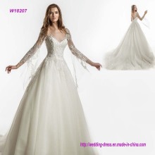 Long Sleeves V Neck Princess Wedding Dress