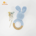 Soft Wooden Ring Crochet Bunny Rattle Teething Toys