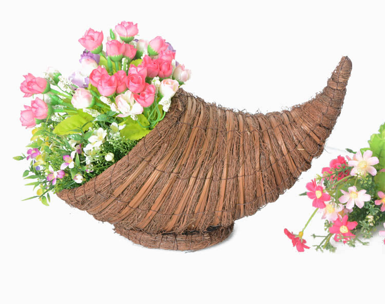 awn and broom leaf weaving cornucopia flower basket-1