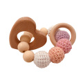 Wooden Teether Hedgehog Crochet Beads Wood Crafts Ring Engraved Bead Baby Teether Wooden Toys For Baby Rattle