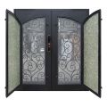 Puertas francesas de villa puerta de vidrio delantero de hierro forjado