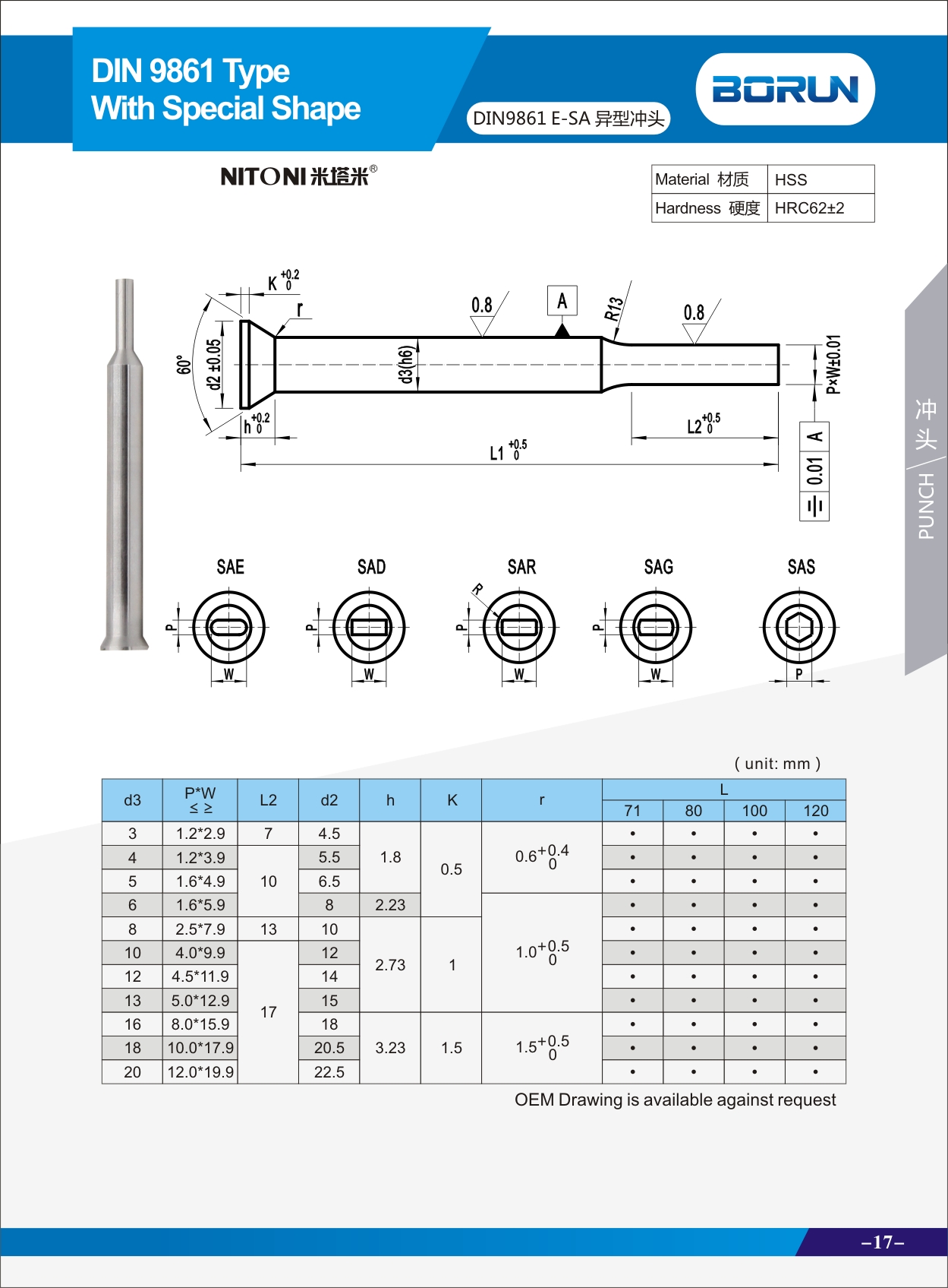 DIN 9861 Special shpe Punch