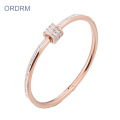 18k Rose Gold Small Bangle Bracelets With Stones