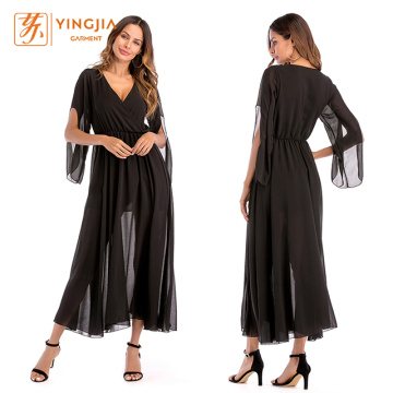 Mulheres sexy profundo decote em v chiffon vestido de noite