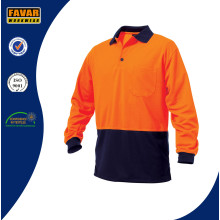 Orange Polyester Micromesh Hi Vis Workwear Safety Long Sleeve Polo Shirt