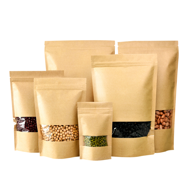 Food grade stand up pouch white kraft paper bag with clear window Food grade stand up pouch white kraft paper bag with clear window