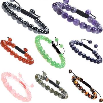 Natural Healing Power Gemstone Joias Pulseiras de Cristal Fios Contas Unissex Macrame Ajustável 8mm